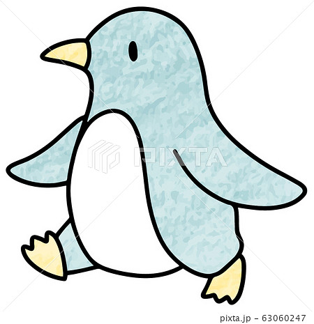 歩いているペンギンのイラスト 色鉛筆風 のイラスト素材