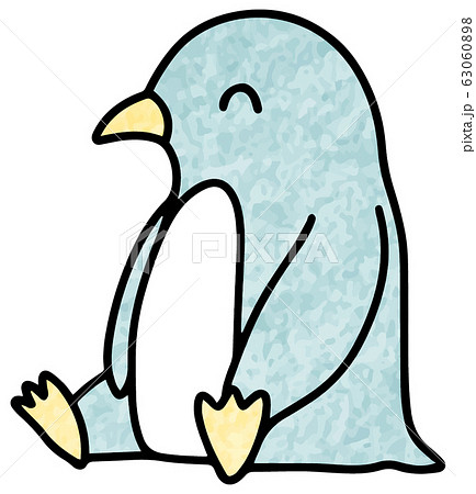 座っているペンギンのイラスト3 色鉛筆風 のイラスト素材