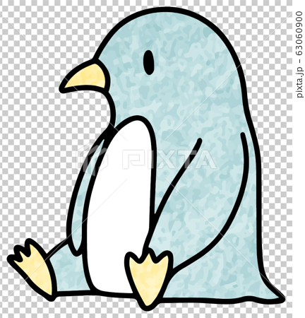 座っているペンギンのイラスト 色鉛筆風 のイラスト素材