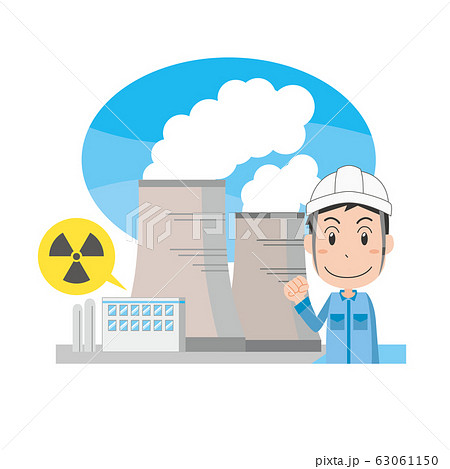原子力発電 原発 放熱塔 電力 電気 電力会社 発電所 作業員 男性のイラスト素材