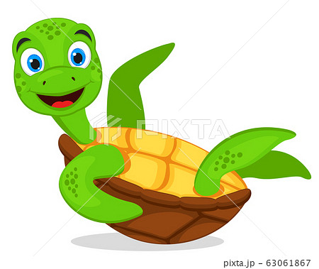 Turtle Lies Upside Down And Waves Its Fin On Aのイラスト素材