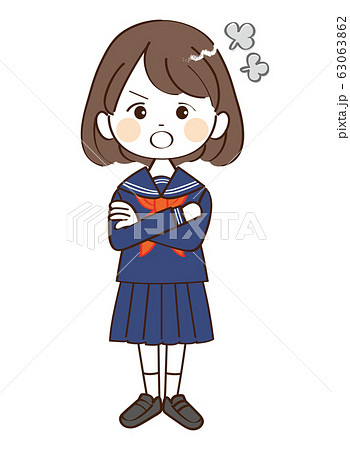 女性 学生 怒るのイラスト素材