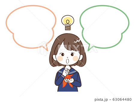 女性、学生、吹き出し、閃く 63064480