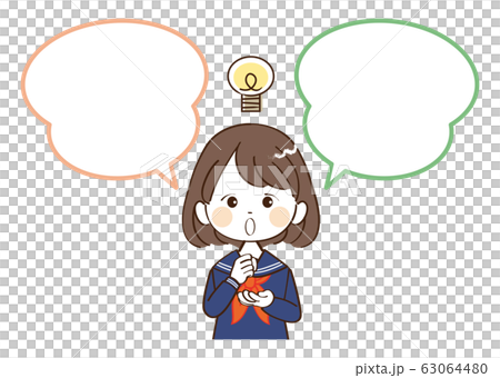 女性、学生、吹き出し、閃く 63064480