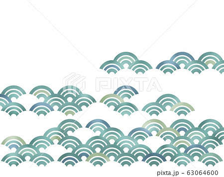 青海波 壁紙 手描き風 破れ青海波 ランダム 下フレーム 緑系 Jpg Png背景透過 のイラスト素材