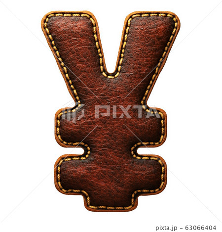 Symbol yen made of leather. 3D render font with skin texture isolated on white background. 63066404