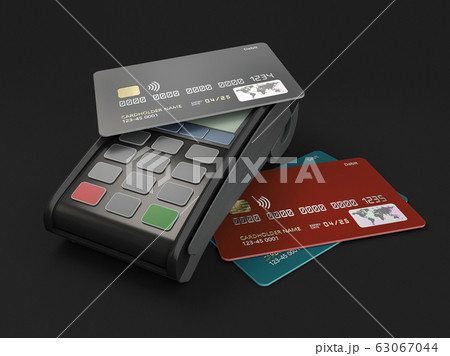3d Rendering of payment terminal with cards, clipping path included 63067044