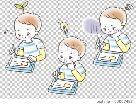 平板電腦學習男孩表達設置蠟筆劃 平板電腦學習男孩表達設置蠟筆劃 63067498