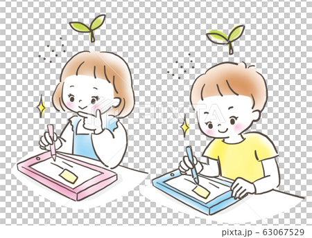 タブレット学習 男の子 女の子 パステル画 タブレット学習 男の子 女の子 パステル画 63067529