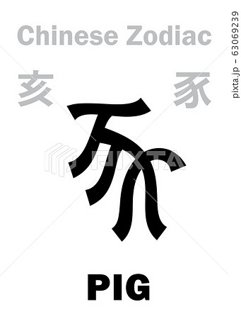 Astrology Alphabet: PIG / BOAR - sign of Chinese Zodiac (The "Boar" in Japanese Zodiac). Chinese character, hieroglyphic sign (symbol). Astrology Alphabet: PIG / BOAR - sign of Chinese Zodiac (The "Boar" in Japanese Zodiac). Chinese character, hieroglyphic sign (symbol). 63069239