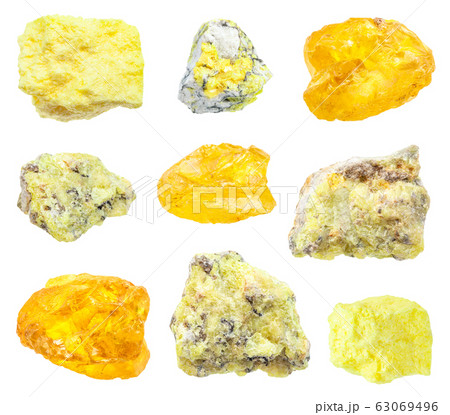 set of various Sulphur (Sulfur) minerals isolated 63069496