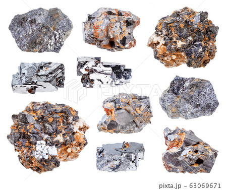 set of various Galena (Galenite, lead glance) rock 63069671