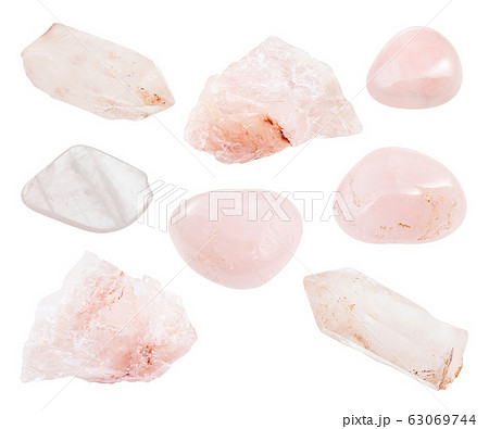 set of various Rose Quartz gemstones isolated set of various Rose Quartz gemstones isolated 63069744