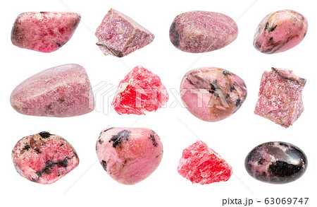 set of various Rhodonite gemstones isolated set of various Rhodonite gemstones isolated 63069747