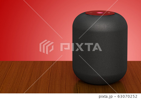 Smart Speaker on the wooden desk, 3D rendering Smart Speaker on the wooden desk, 3D rendering 63070252
