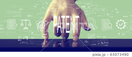 Patent concept with hand pressing a screen 63073490