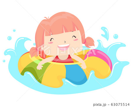 Kid Girl Float Happy Swimming Illustration Kid Girl Float Happy Swimming Illustration 63075514