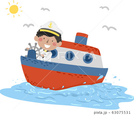Kid Boy Travel Captain Ferry Illustration 63075531
