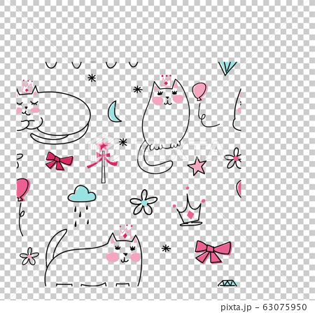 手書き風プリンセス猫 シームレスパターンのイラスト素材