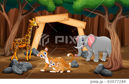 Animals in front the mine entrance Animals in front the mine entrance 63077289