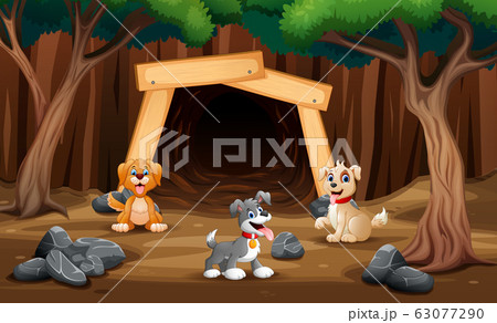 Cartoon a pet animals in front the cave Cartoon a pet animals in front the cave 63077290
