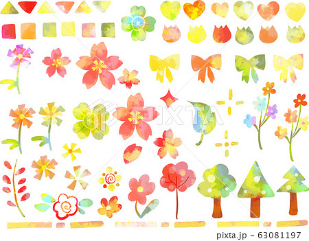 華やか　水彩風　春　手描き　シンプル　アイコン　セット 63081197