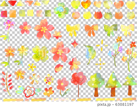 華麗的水彩風格春天手繪簡單的圖標集 63081197