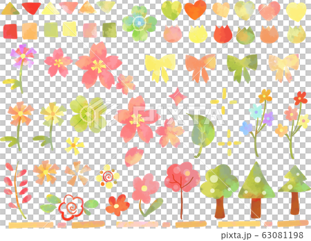 簡單的水彩風格春天手繪簡單的圖標集 63081198