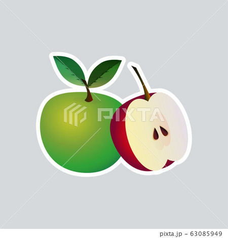 fresh juicy apple icon tasty ripe fruits sticker healthy food concept 63085949