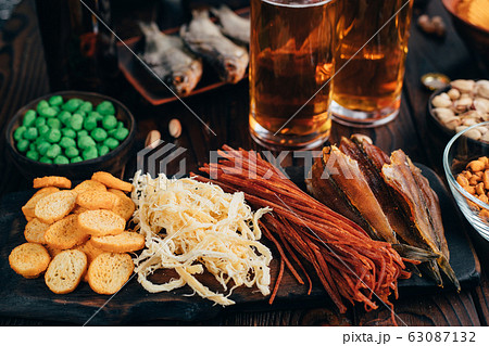 Set of appetizers, salty snacks and light beer Set of appetizers, salty snacks and light beer 63087132