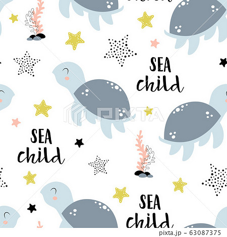 seamless pattern with cute turtle isolated on 63087375