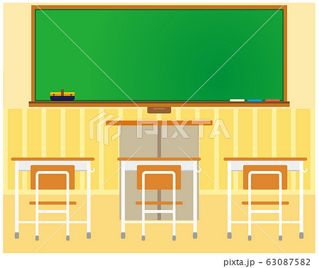 黒板 背景素材 机 椅子 教室のイラスト素材