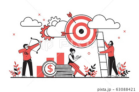 Business target concept. Cartoon characters planning and reaching goals, successful business team concept. Vector target and motivation 63088421