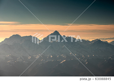 Peaked china mountain range in sunrise 63088845