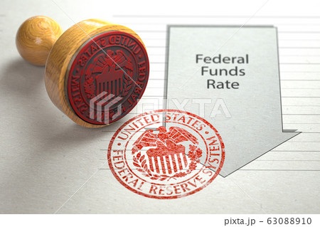 Federal funds rate decrease. Arrow with cut of 63088910