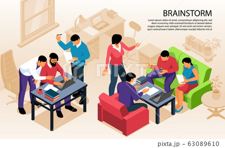 Teamwork Brainstorm Isometric Composition  63089610