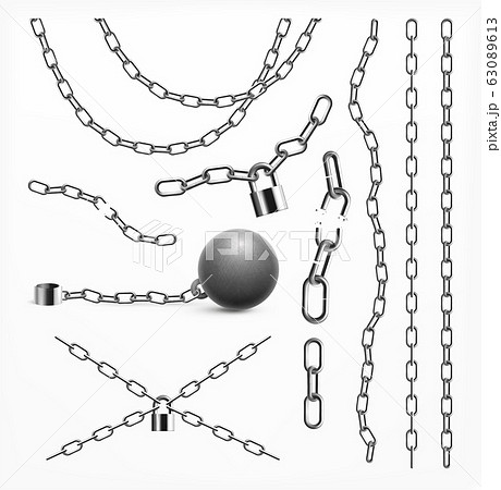 Steel Chain Realistic Set のイラスト素材