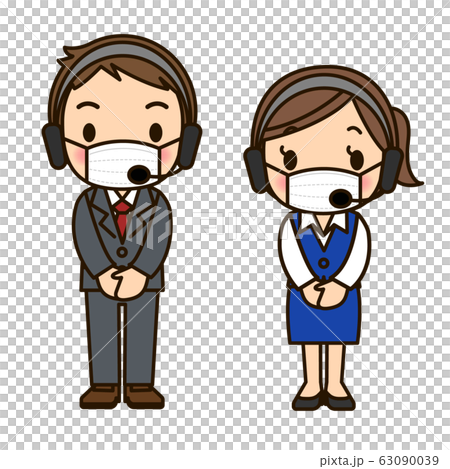 マスクをしたオペレーター男女 笑顔のイラスト素材