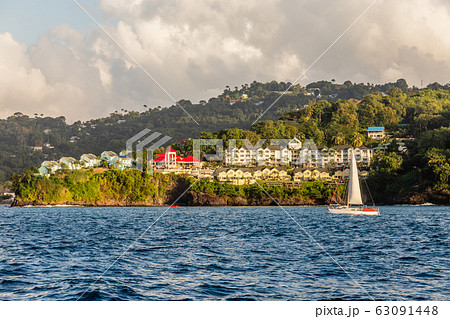 Coastline view with villas and resorts on the Coastline view with villas and resorts on the 63091448