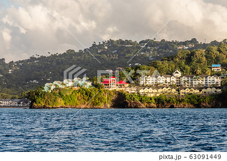 Coastline view with villas and resorts on the Coastline view with villas and resorts on the 63091449