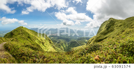 Mount Pelee green volcano hillside panorama, Mount Pelee green volcano hillside panorama, 63091574