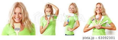 Woman with brush and paint roller 63092301