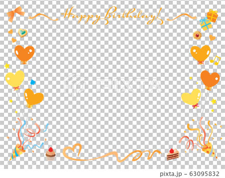 Orange birthday frame for ribbons, crackers and cakes 63095832