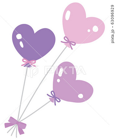 ピンクや紫の3つのハート形の風船のイラスト素材