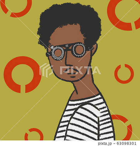 視力検査眼鏡をかけたアフロ 柄シャツのイラスト素材