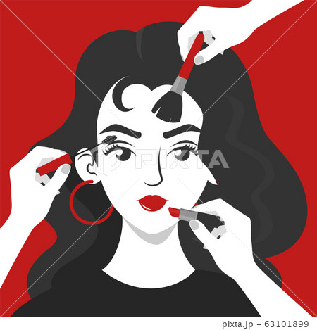 Many hands doing make up for woman 63101899