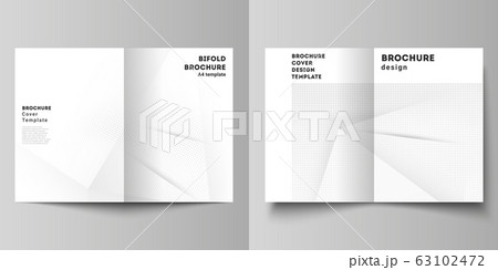 Vector layout of two A4 cover mockups design templates for bifold brochure, flyer, cover design, book design, brochure cover. Halftone effect decoration with dots. Dotted pop art pattern decoration. 63102472