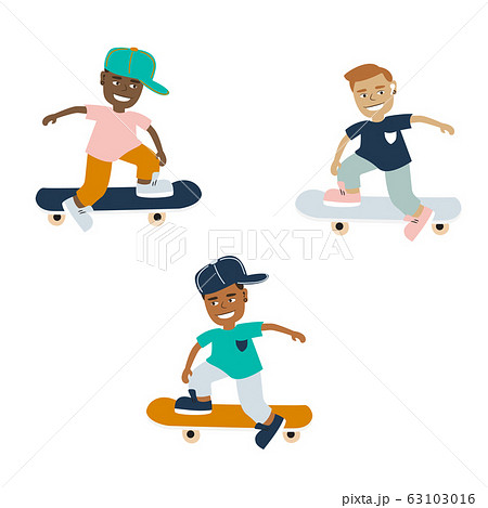Teenager boys on a skateboard vector cartoon on a white background. 63103016