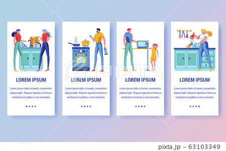 People in Kitchen Onboarding Screen Flat Template 63103349