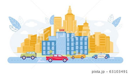Bank Building in Cityscape with Skyscrapers Flat. Bank Building in Cityscape with Skyscrapers Flat. 63103491